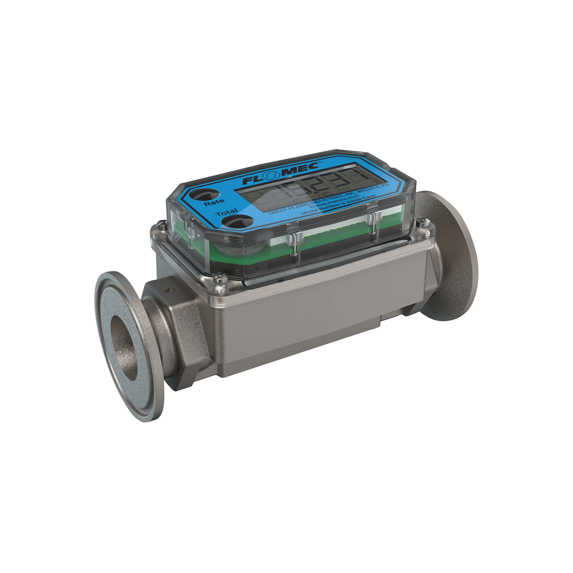 3/4" Tri-Clamp Turbine Flow Meter, Battery Powered Display, Stainless Steel Body for Petro Chem, Fuel, Water, and Solvents